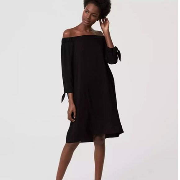 LOFT Dresses & Skirts - Ann Taylor LOFT Off The Shoulder Dress Tie Cuff 3/4 Sleeves Dress Small